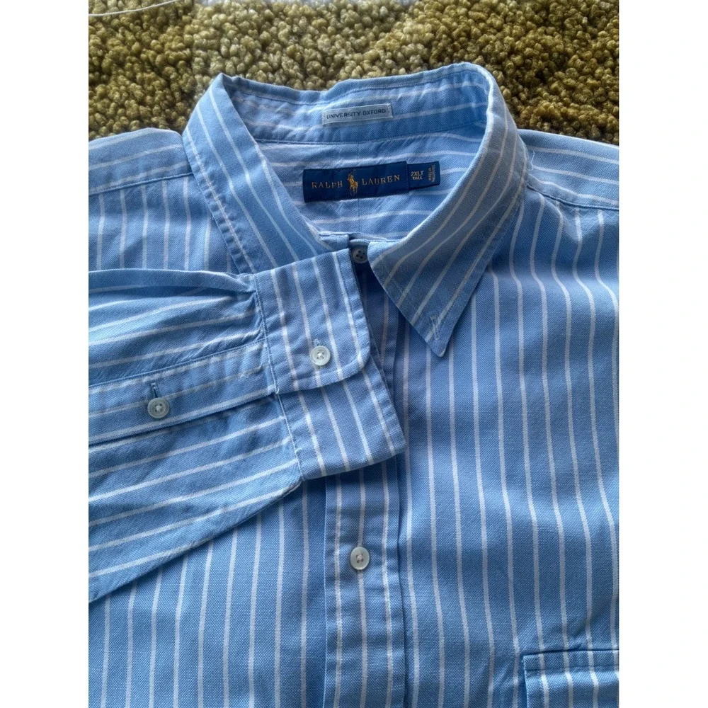 Ralph Lauren University Oxford Shirt Men 2XLT Blue White Stripe Button Down Tall